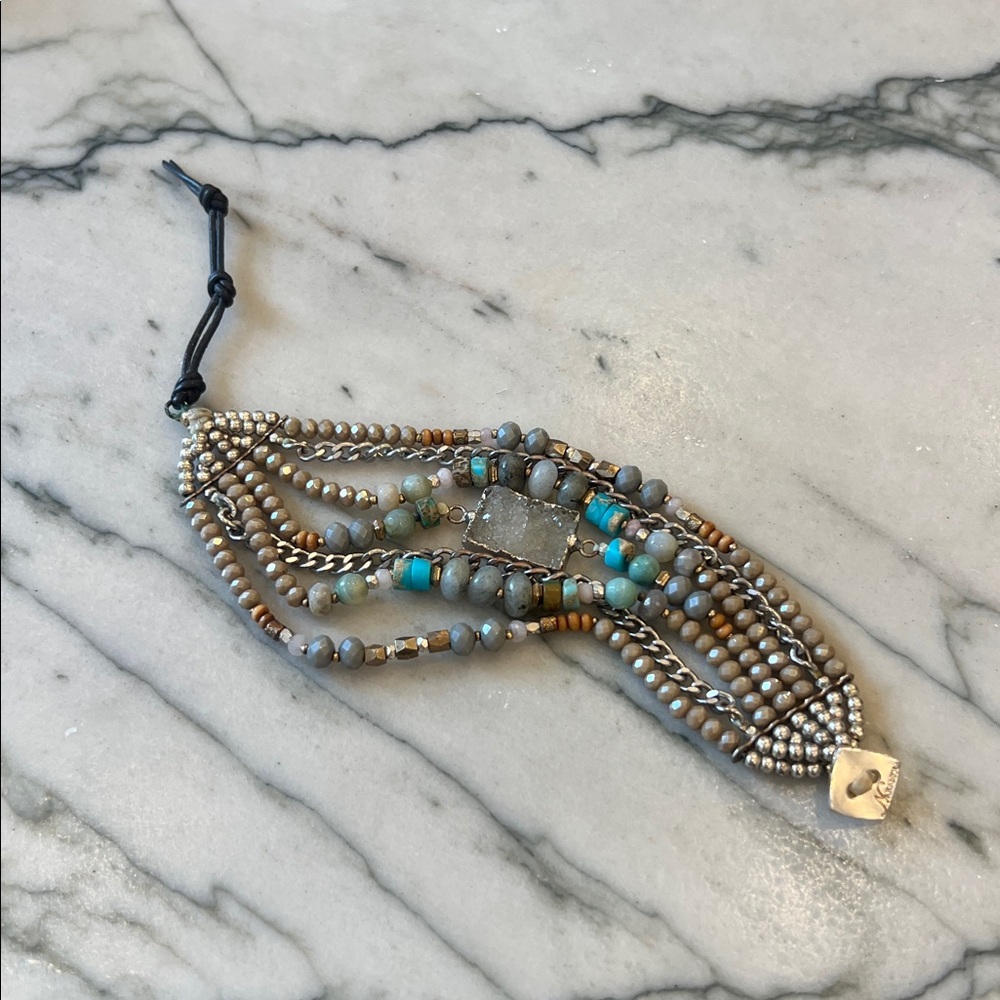 Nakamol Turquoise Quartz Druzy Beaded Bracelet